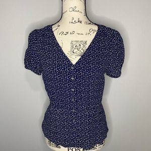 J. Crew Navy Blue White Stars Blouse, Size 0